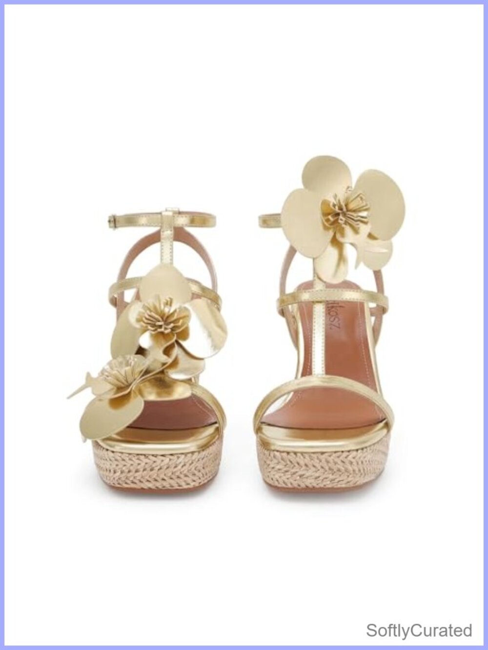 Raffia Wedge Platform Sandals Strappy Floral Ankle Strap Women's Dress Heels